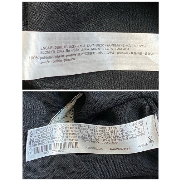 Zara Women's Lace Pointelle Crop Knit Sweater Top Black/Ivory Size Small - Picture 5 of 5